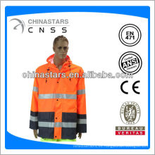 EN471 / ANSI Impermeable reflectante naranja fluorescente de alta visibilidad